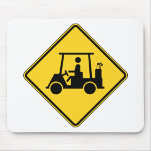 Caution Golf Cart Sign Mouse Pad