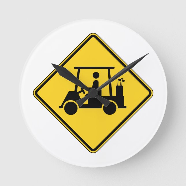 Caution Golf Cart Sign Round Clock (Front)