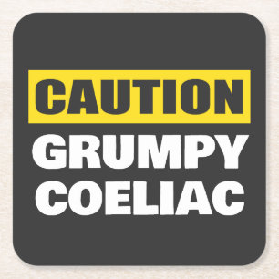 Caution Grumpy Coeliac Celiac Funny Square Paper Coaster