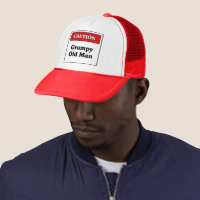 Caution Grumpy Old Man Trucker Hat, Adult Unisex, Size: One size, White and Red