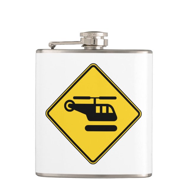 Caution Helicopter Sign Hip Flask (Front)