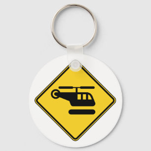 Caution Helicopter Sign Keychain