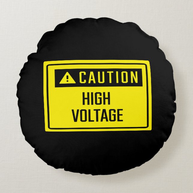 Caution High Voltage Sign Round Pillow (Front)