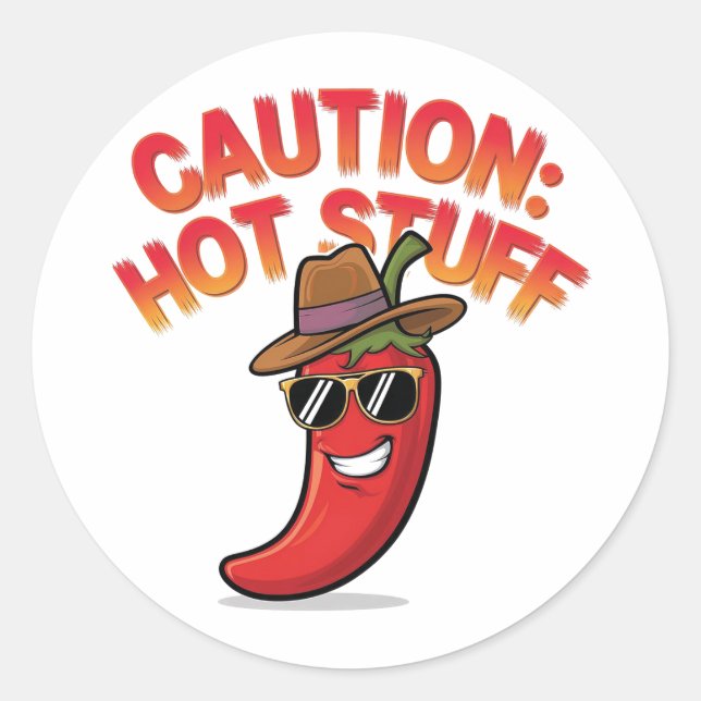 Caution: Hot Stuff Design - Fun Chili Pepper Classic Round Sticker (Front)