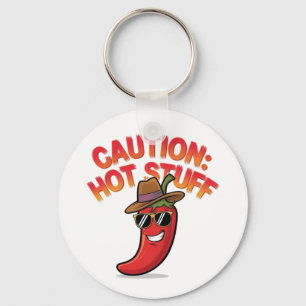 Caution: Hot Stuff Design - Fun Chili Pepper Keychain