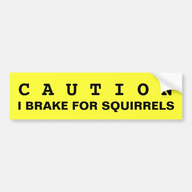 CAUTION: I BRAKE FOR SQUIRRELS BUMPER STICKER (Front)