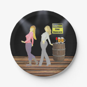 Caution Line Dancers Women On Dance Floor Party Paper Plate