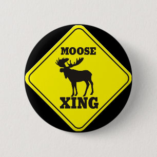 Caution- Moose Crossing 2 Inch Round Button