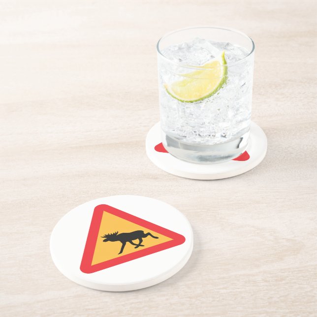 Caution Moose Swedish Traffic Sign Coaster (Side)