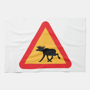 Caution Moose Swedish Traffic Sign Kitchen Towel