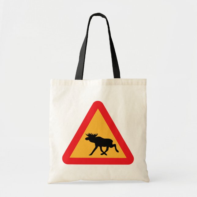 Caution Moose Swedish Traffic Sign Tote Bag (Front)