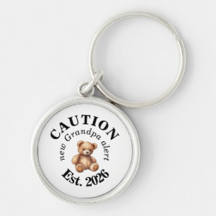 CAUTION new Grandpa alert- Teddy Baby Announcement Keychain