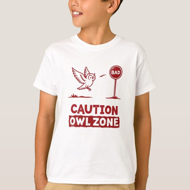 Caution Owl Zone – Playful Owl T-Shirt Design (Front)