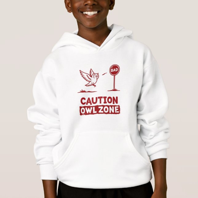 Caution Owl Zone – Quirky Owl Hoodie Design (Front)