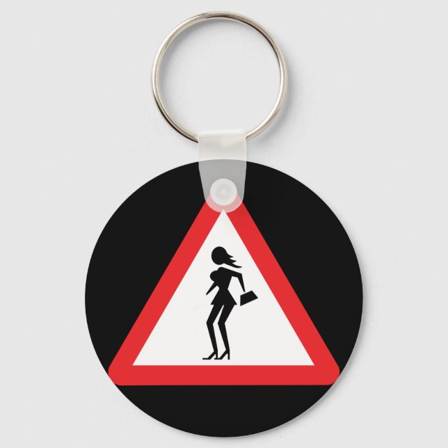 Caution Prostitute Traffic Road Sign Keychain (Front)