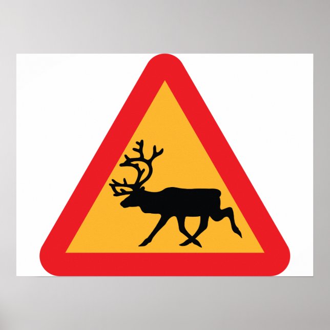 Caution Reindeer Swedish Traffic Sign (Front)