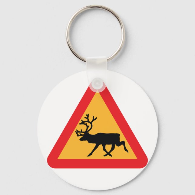 Caution Reindeer Swedish Traffic Sign Keychain (Front)