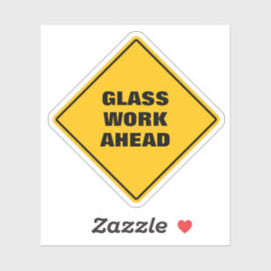 Caution road sign glass work ahead yellow diamond 