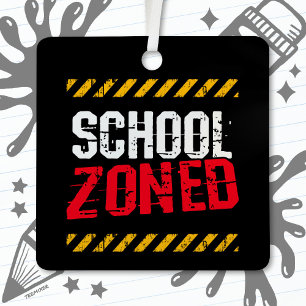 Caution School Zoned Traffic School Crossing Guard Metal Ornament