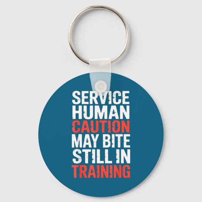 Caution Service Human Bite Training Still May Meme Keychain (Front)