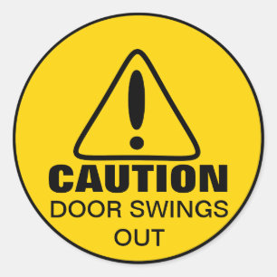 Caution Sign Door Swings Out Classic Round Sticker