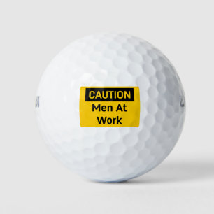 CAUTION Sign Men at Work Golf Balls