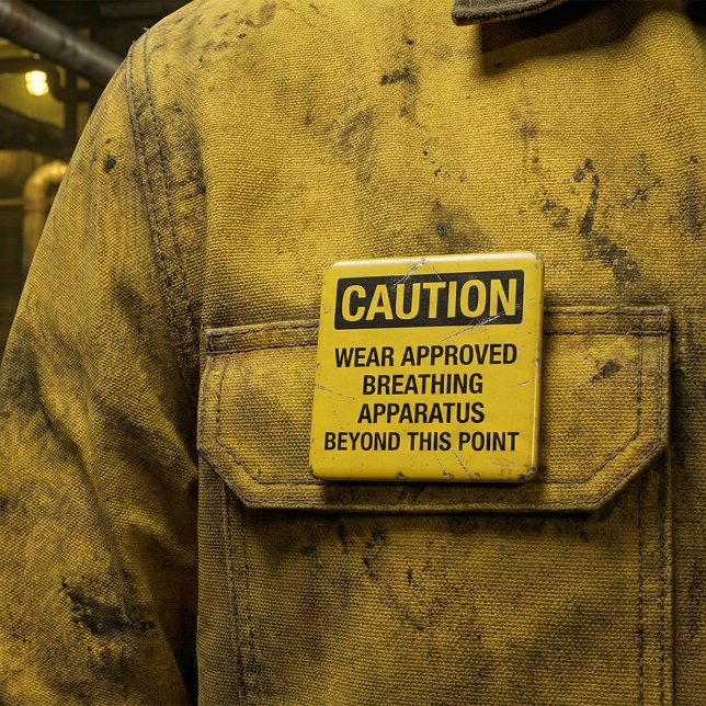 Caution Sign Wear Approved Breathing Apparatus  2 Inch Square Button (Creator Uploaded)