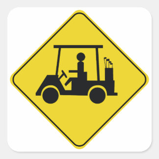 Caution Sign Yellow Golf Cart Crossing Square Sticker
