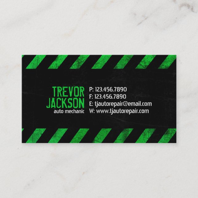 Caution Stripes - Green Business Card (Front)