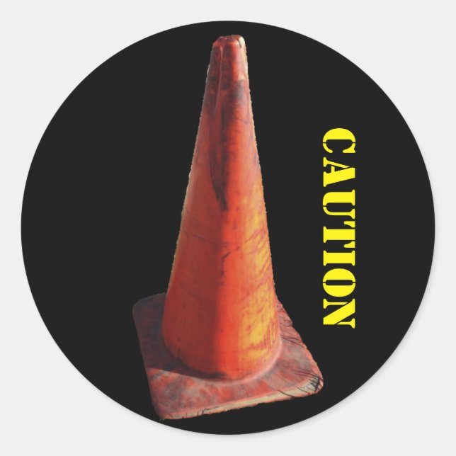 Caution Traffic Cone Classic Round Sticker (Front)