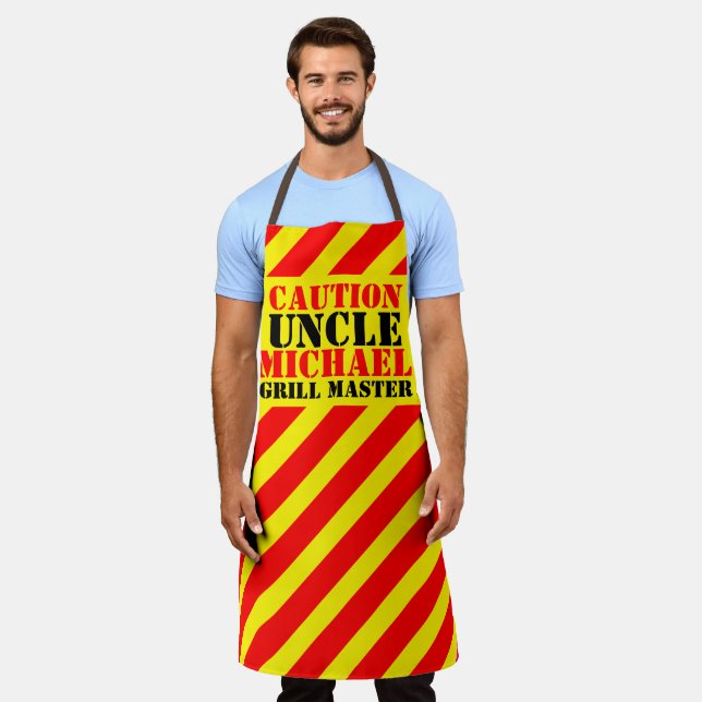 Caution uncle grill master red yellow stripe apron (Worn)