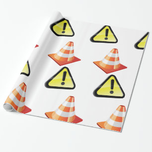 Caution Warning Sign with Traffic Cone Wrapping Paper