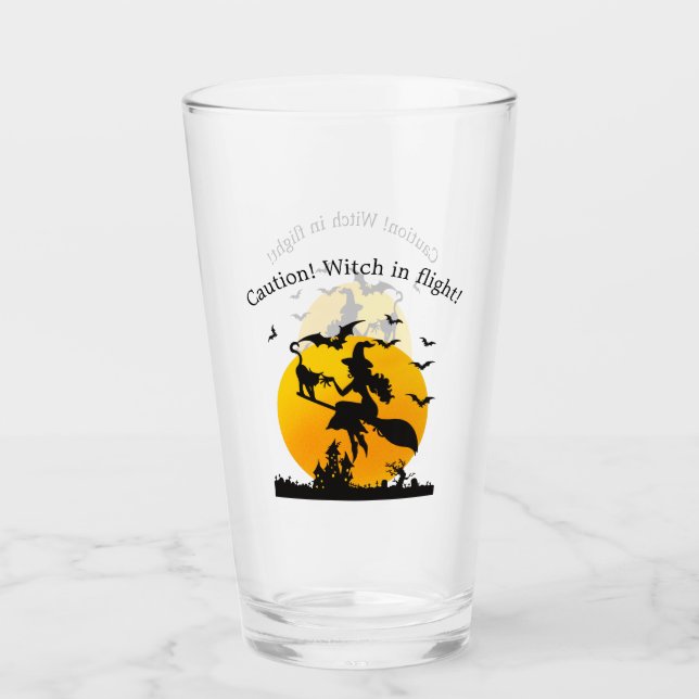 Caution! Witch in Flight  Glass (Front)