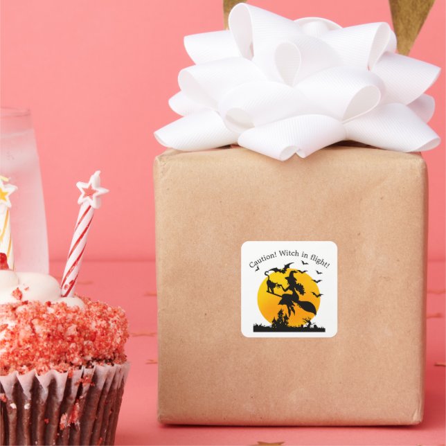 Caution! Witch in Flight   Square Sticker (Party)