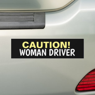 CAUTION! WOMAN DRIVER FUNNY BUMPER STICKERS