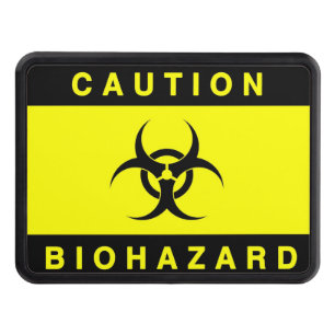 CAUTION YELLOW BIOHAZARD SIGN TRAILER HITCH COVER