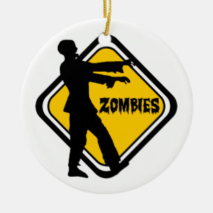 Caution Zombies Ceramic Ornament