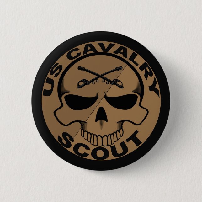 Cav Scout Skull Black and Gold 2 Inch Round Button (Front)