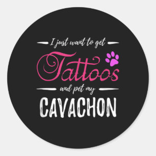Cavachon Dog Lover Tattoo Funny Dog Mom Gift Idea Classic Round Sticker