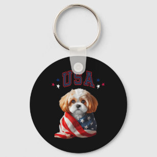 Cavachon Dog Usa America Patriotic Flag Memorial Keychain
