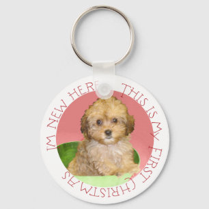 Cavachon Puppy First Christmas Keychain