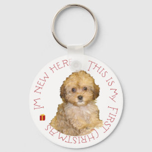 Cavachon Puppy First Christmas Keychain