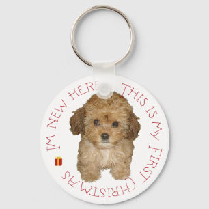 Cavachon Puppy First Christmas Keychain