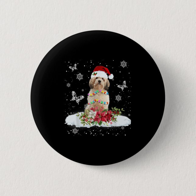 Cavachon Snowly Christmas Tree Lights Pajama Dog X 2 Inch Round Button (Front)