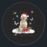 Cavachon Snowly Christmas Tree Lights Pajama Dog X Classic Round Sticker<br><div class="desc">Cavachon Snowly Christmas Tree Lights Pajama Dog Xmas</div>