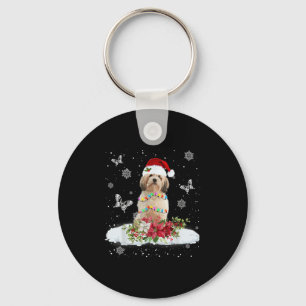 Cavachon Snowly Christmas Tree Lights Pajama Dog X Keychain