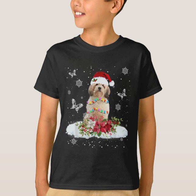 Cavachon Snowly Christmas Tree Lights Pajama Dog X T-Shirt (Front)