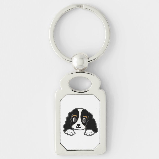 cavalier kcs peeking black and white keychain (Front)