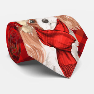 Cavalier King Charles and Red Plaid Christmas Tie