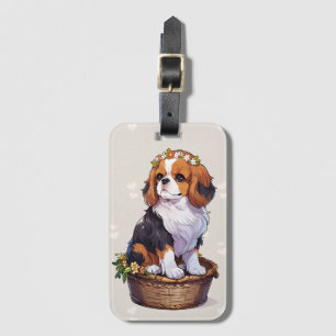 Cavalier King Charles basket with flower crown Luggage Tag